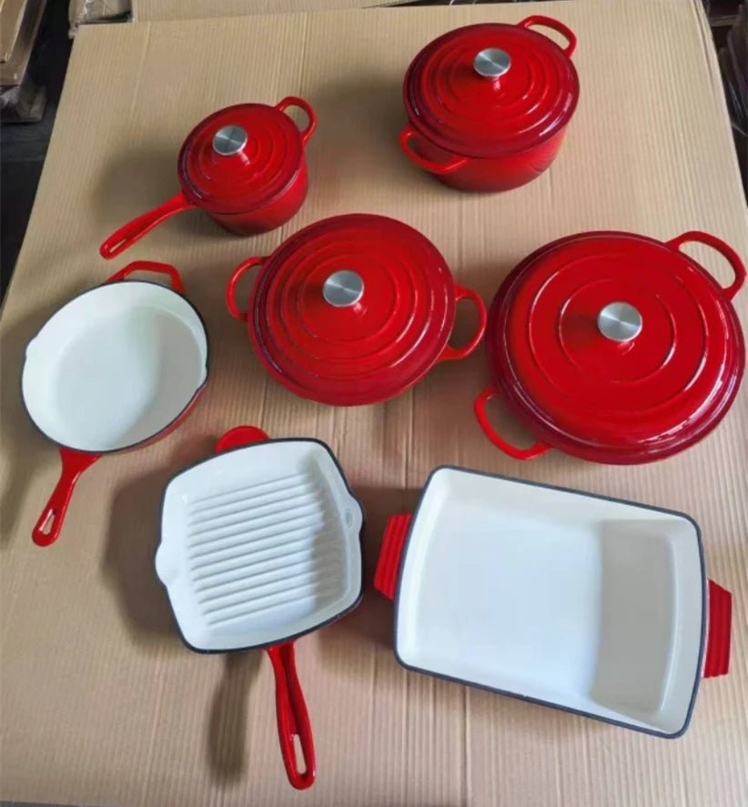 Batterie de Cuisine en Fonte Émaillée – 11 Pièces, Multifonction, Tous Feux - Cuisine Chez Nadine