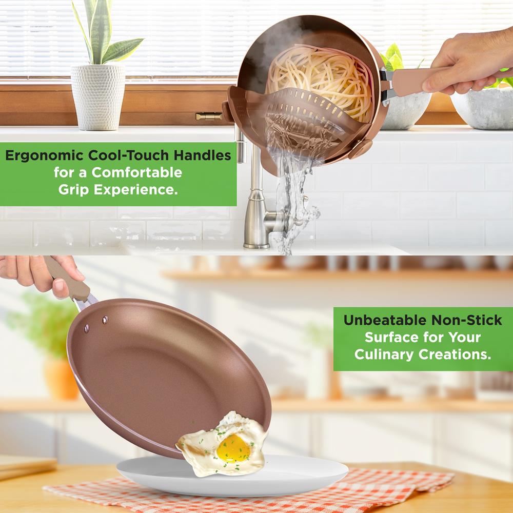 Batterie de cuisine NUTRICHEF 14 pièces en cuivre avec revêtement antiadhésif doré - Cuisine Chez Nadine