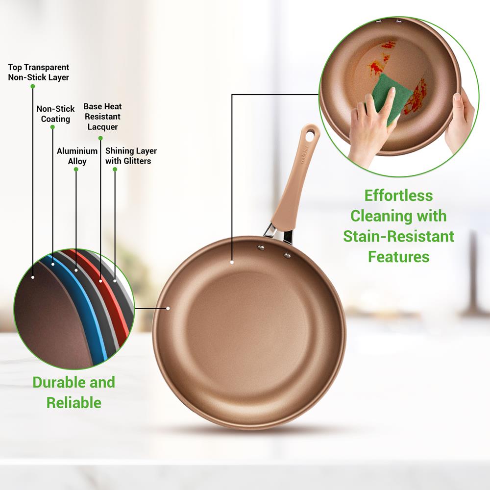 Batterie de cuisine NUTRICHEF 14 pièces en cuivre avec revêtement antiadhésif doré - Cuisine Chez Nadine