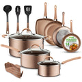 Batterie de cuisine NUTRICHEF 14 pièces en cuivre avec revêtement antiadhésif doré - Cuisine Chez Nadine