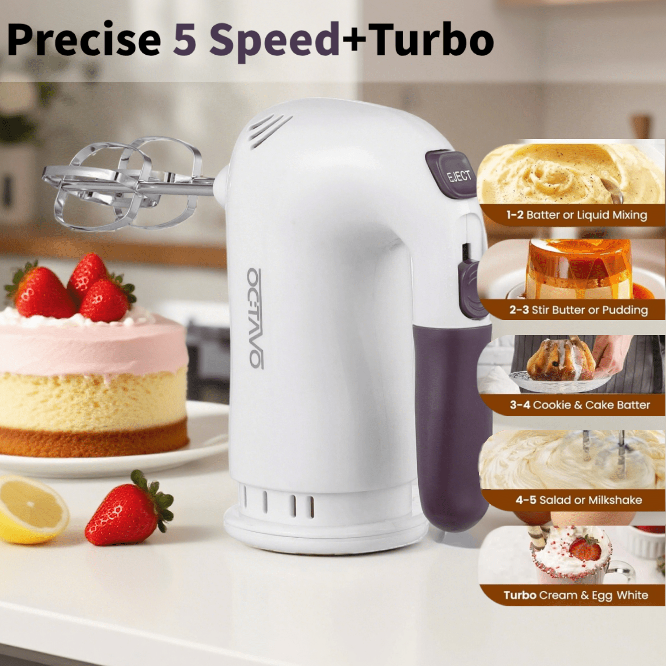 Batteur Électrique 400W avec Support Rangement - 5 Vitesses Turbo Boost Contrôle Automatique - 5 Accessoires Inox pour Crème Gâteau - Cuisine Chez Nadine