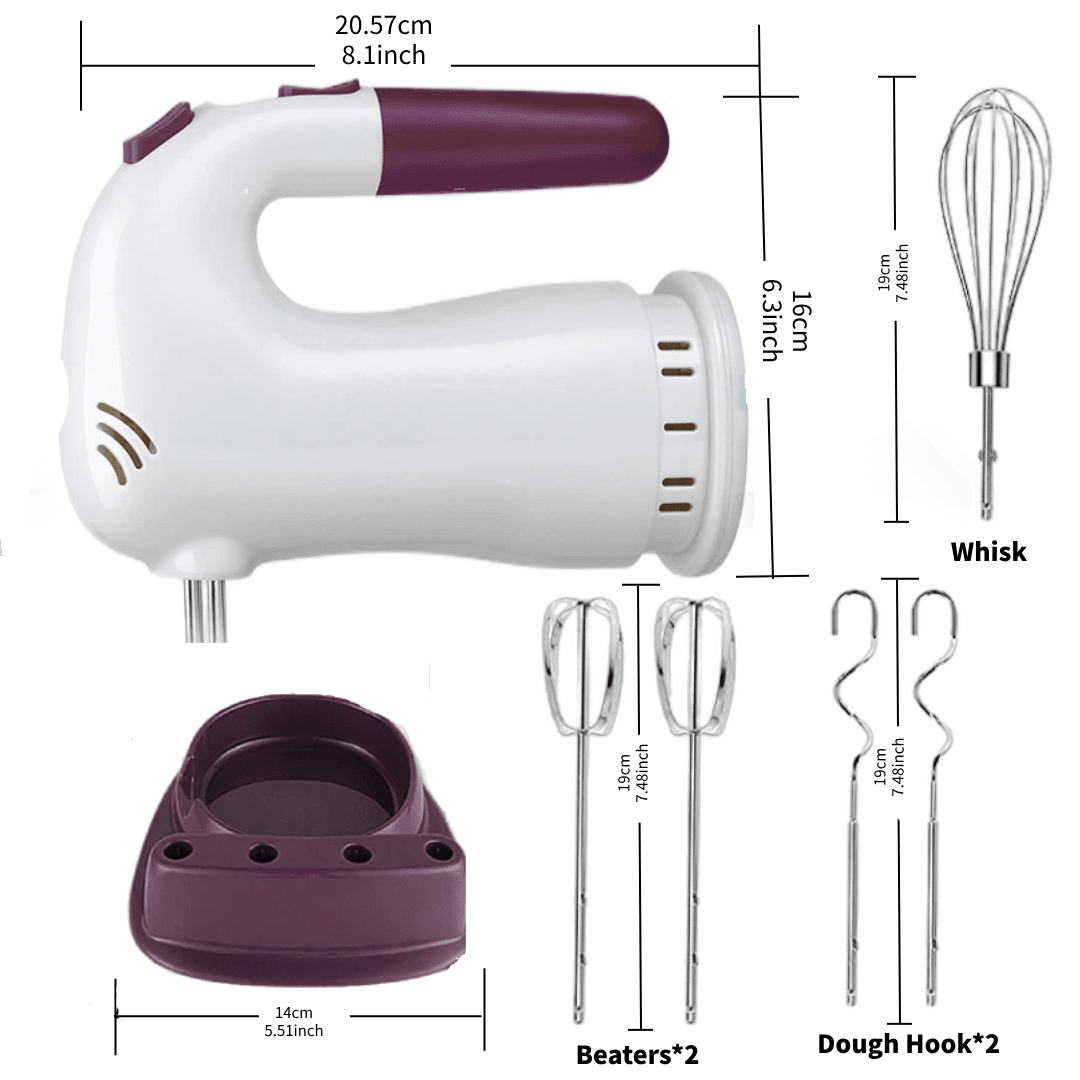 Batteur Électrique 400W avec Support Rangement - 5 Vitesses Turbo Boost Contrôle Automatique - 5 Accessoires Inox pour Crème Gâteau - Cuisine Chez Nadine