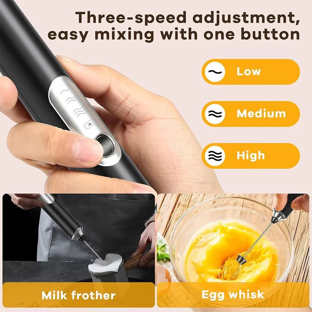 Batteur Électrique et Mousseur à Lait 3 Vitesses - Fouet Double Tige Rechargeable pour Crème, Café et Pâtisserie - Cuisine Chez Nadine