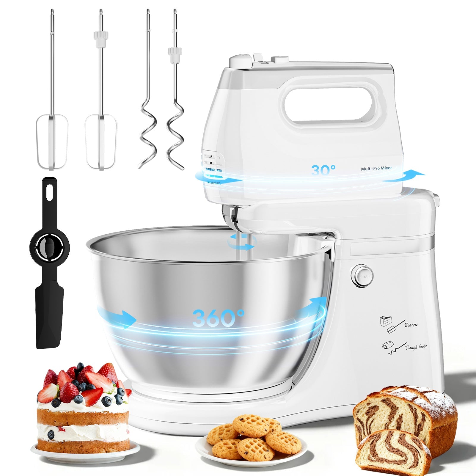 Batteur sur socle électrique automatique 4,8 L - 5 vitesses avec bol rotatif - Cuisine Chez Nadine