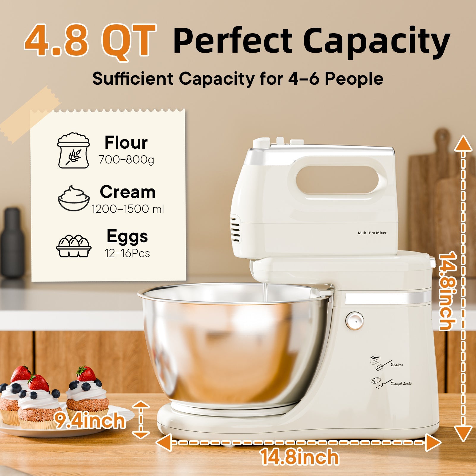 Batteur sur socle électrique automatique 4,8 L - 5 vitesses avec bol rotatif - Cuisine Chez Nadine