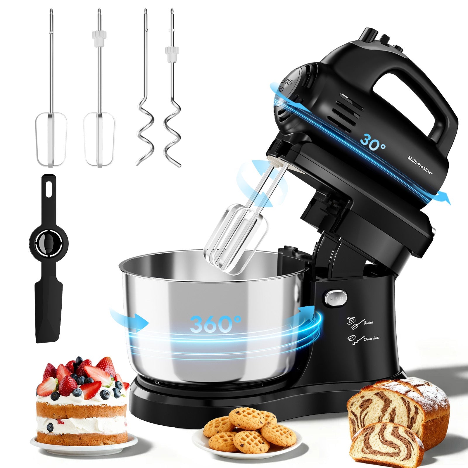 Batteur sur socle électrique automatique 4,8 L - 5 vitesses avec bol rotatif - Cuisine Chez Nadine