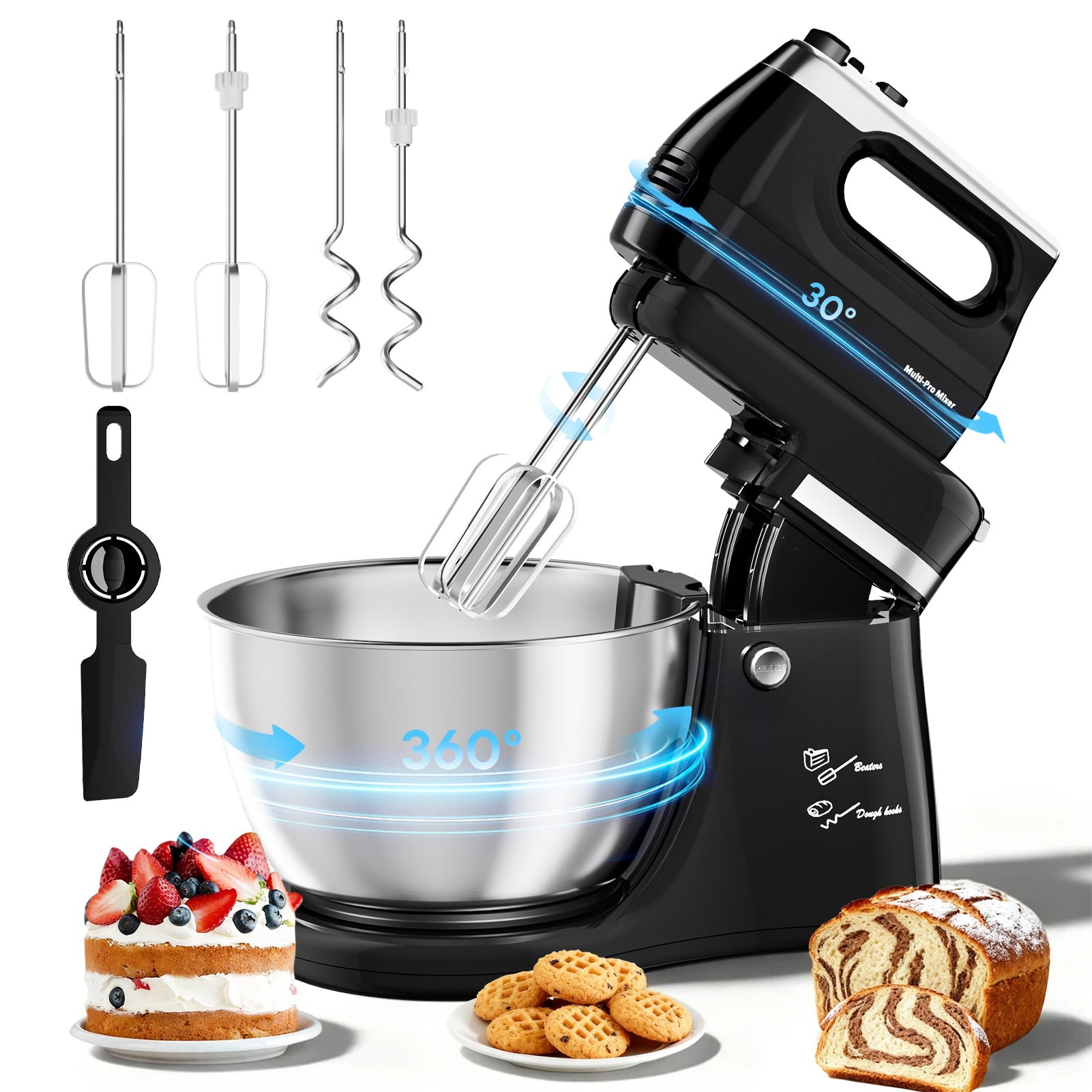 Batteur sur socle électrique automatique 4,8 L - 5 vitesses avec bol rotatif - Cuisine Chez Nadine