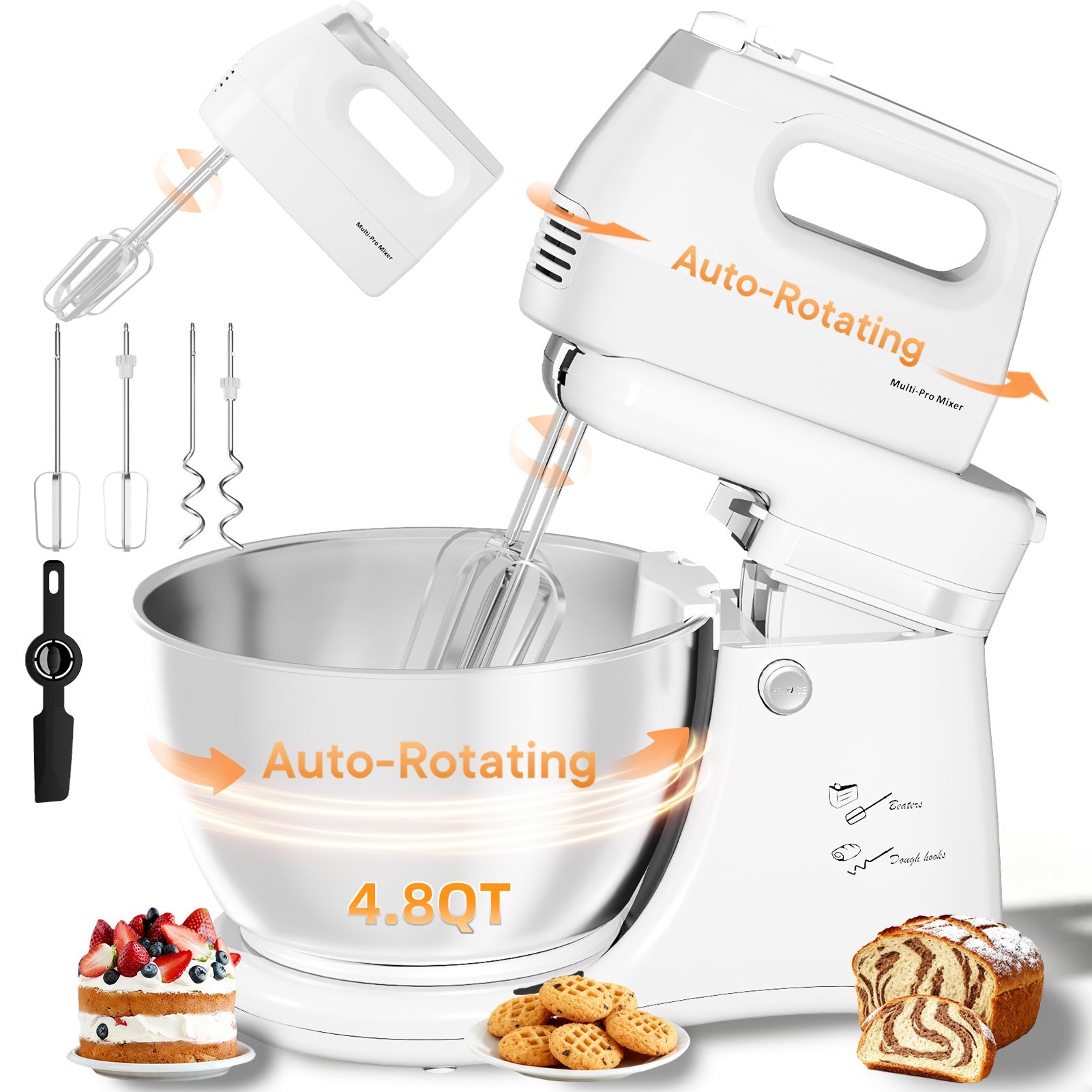 Batteur sur socle électrique automatique 4,8 L - 5 vitesses avec bol rotatif - Cuisine Chez Nadine