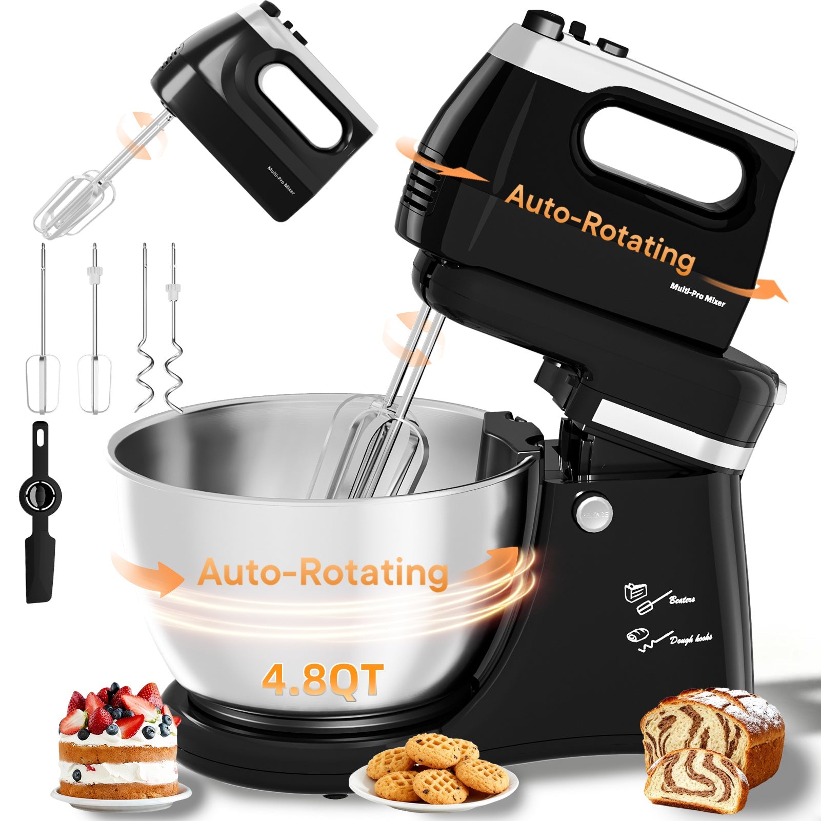 Batteur sur socle électrique automatique 4,8 L - 5 vitesses avec bol rotatif - Cuisine Chez Nadine