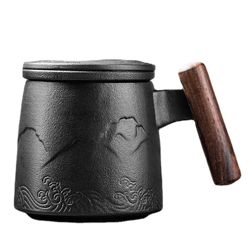 Belle Tasse à Thé Céramique Vintage Café Bière Grande avec Infuseur Couvercle Poignée Bois Cadeau Personnalisé - Cuisine Chez Nadine