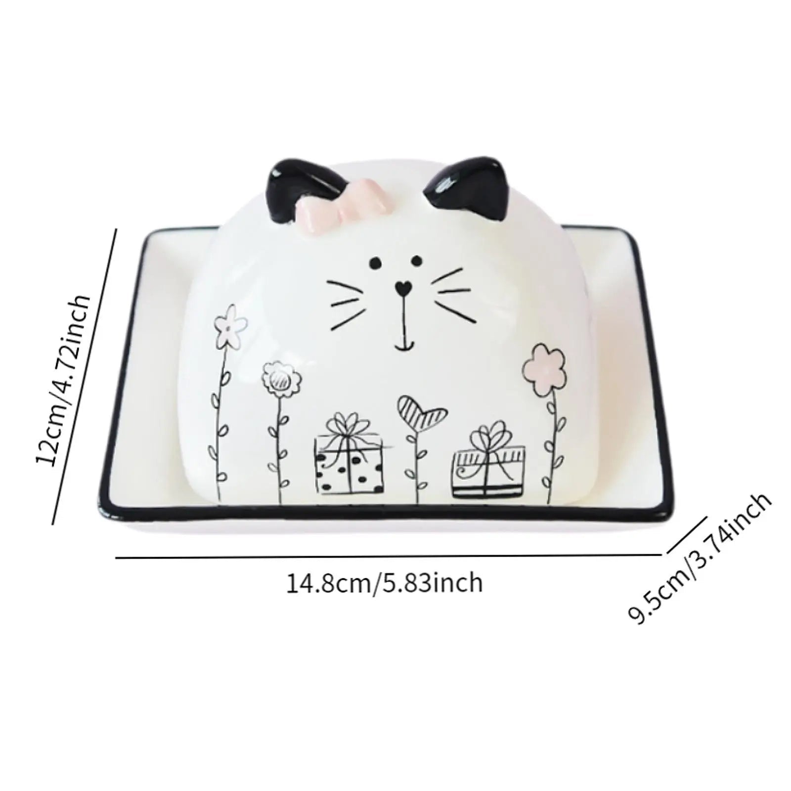 Beurrier en porcelaine avec couvercle motif chat - Porte - beurre en céramique pour comptoir, table et réfrigérateur - Cuisine Chez Nadine