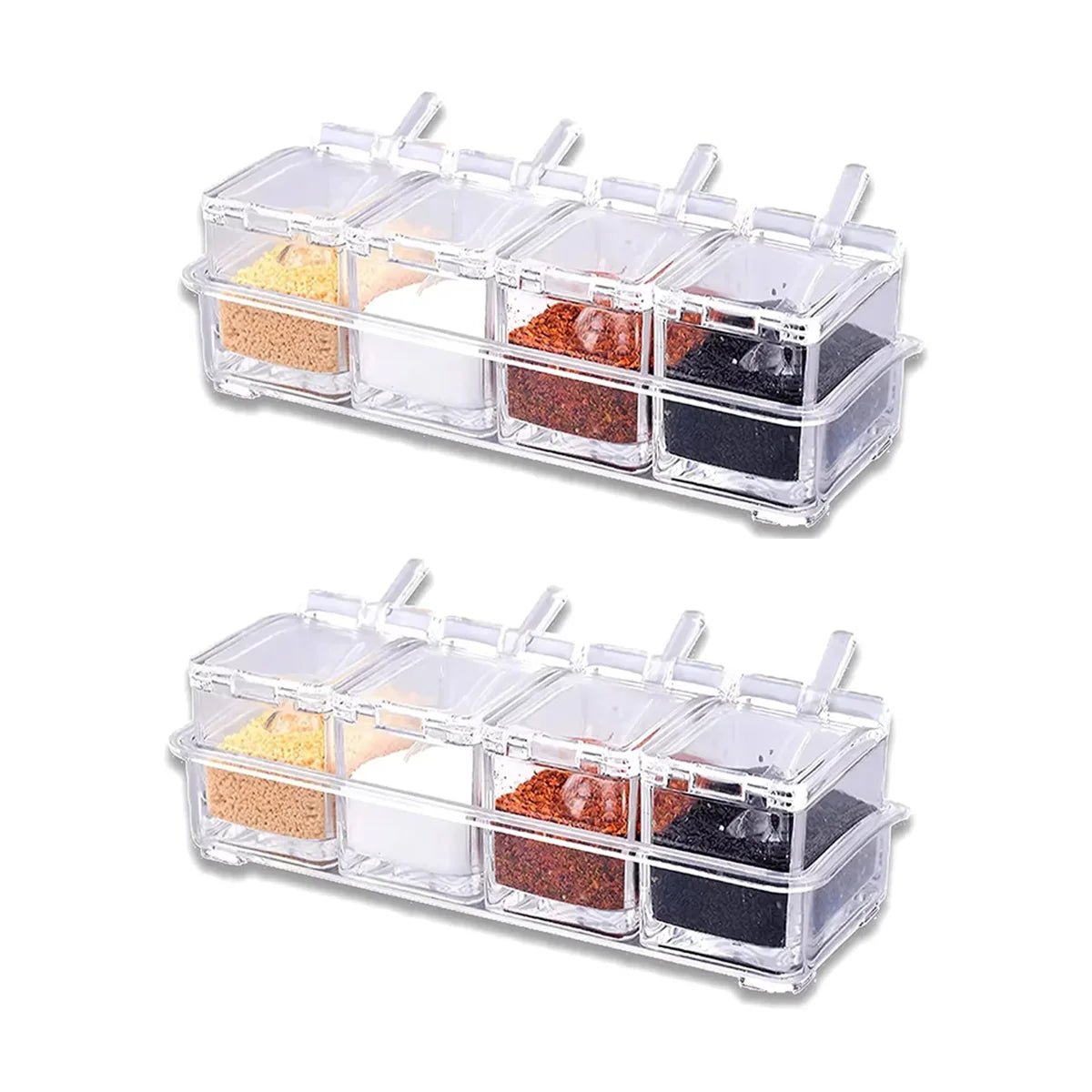 Boîte à Épices en Acrylique avec 4 Cuillères - Ensemble Pots à Condiments et Assaisonnements pour Cuisine - Cuisine Chez Nadine