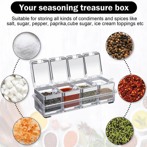 Boîte à Épices en Acrylique avec 4 Cuillères - Ensemble Pots à Condiments et Assaisonnements pour Cuisine - Cuisine Chez Nadine