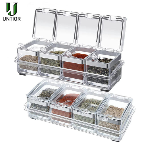 Boîte à Épices en Acrylique avec 4 Cuillères - Ensemble Pots à Condiments et Assaisonnements pour Cuisine - Cuisine Chez Nadine