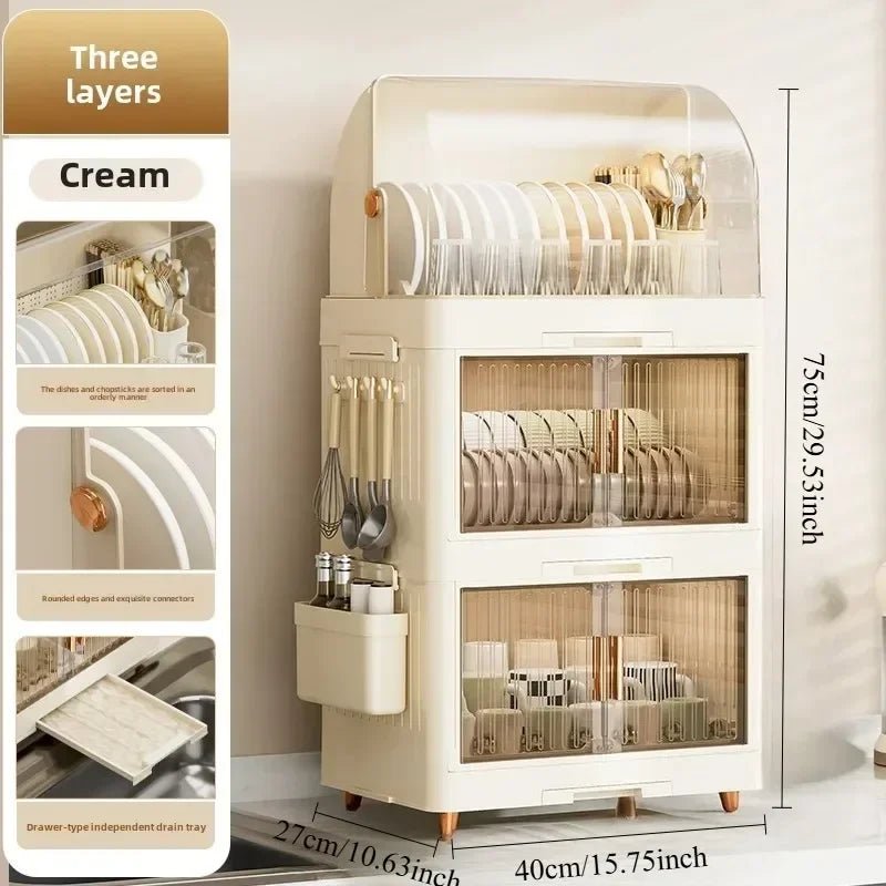 Boîte de Rangement pour Vaisselle avec Couvercle et Égouttoir - Organisateur Bols Plastique Armoire - Cuisine Chez Nadine
