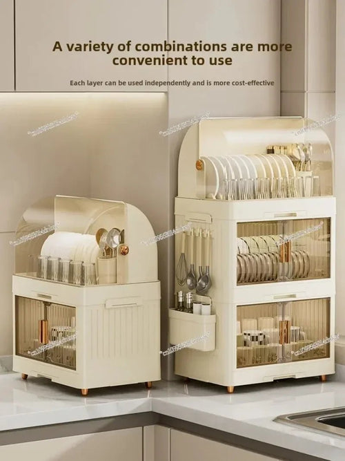 Boîte de Rangement pour Vaisselle avec Couvercle et Égouttoir - Organisateur Bols Plastique Cuisine - Cuisine Chez Nadine