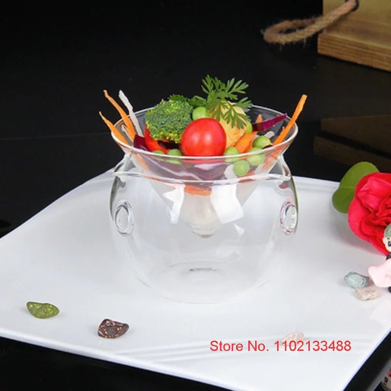 Bol en verre pour cuisine moléculaire 2 en 1 - Bol à salade artistique avec base sphérique pour glace carbonique - Cuisine Chez Nadine