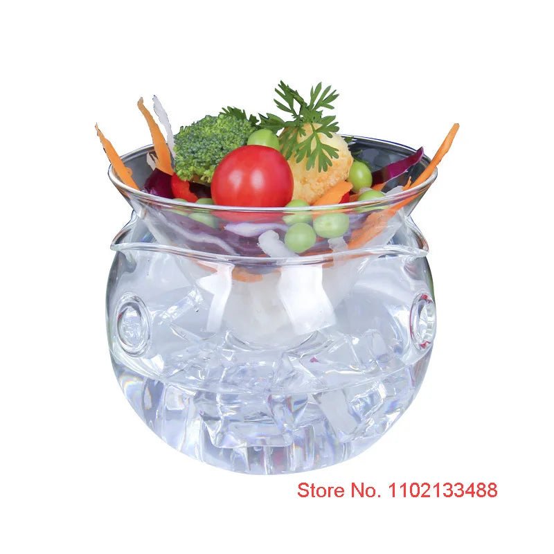 Bol en verre pour cuisine moléculaire 2 en 1 - Bol à salade artistique avec base sphérique pour glace carbonique - Cuisine Chez Nadine