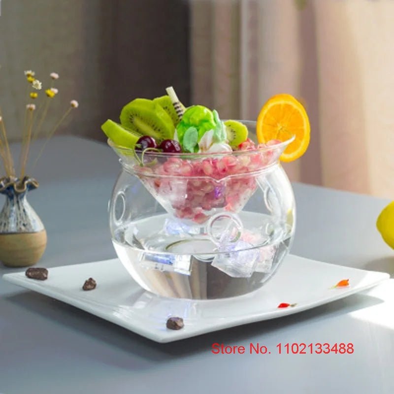 Bol en verre pour cuisine moléculaire 2 en 1 - Bol à salade artistique avec base sphérique pour glace carbonique - Cuisine Chez Nadine
