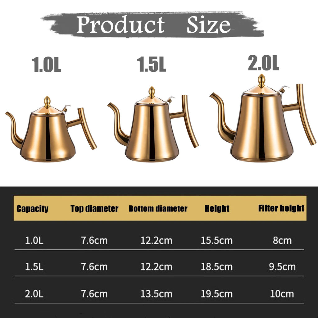 Bouilloire à Thé pour Cuisinière Sécuritaire Acier Inoxydable 304 1L/1.5L/2L avec Infuseur Amovible Thé Fleurs Café - Cuisine Chez Nadine