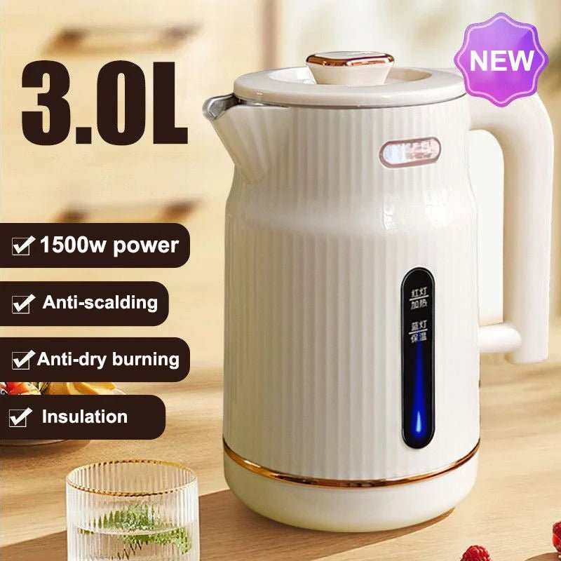 Bouilloire Électrique 3L 1500W - Double Paroi Isotherme avec Maintien au Chaud Intelligent - Cuisine Chez Nadine