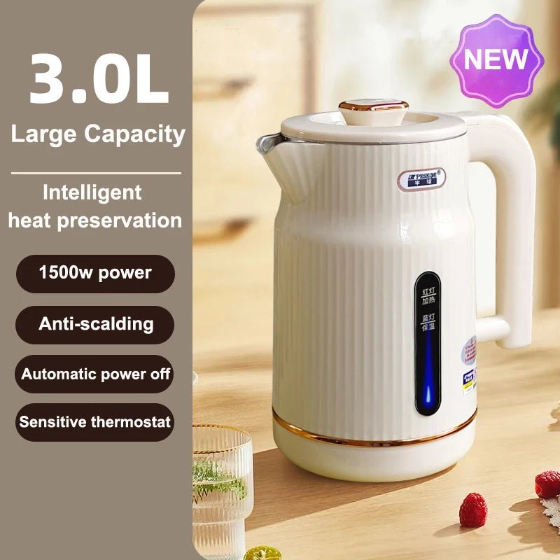 Bouilloire Électrique 3L 1500W - Double Paroi Isotherme avec Maintien au Chaud Intelligent - Cuisine Chez Nadine