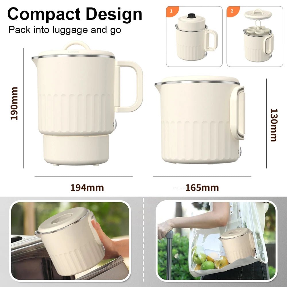 Bouilloire Électrique Portable 1L avec Panier Vapeur - Acier Inoxydable Multifonction - Cuisine Chez Nadine