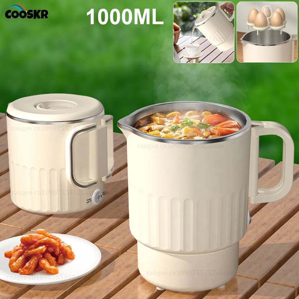 Bouilloire Électrique Portable 1L avec Panier Vapeur - Acier Inoxydable Multifonction - Cuisine Chez Nadine