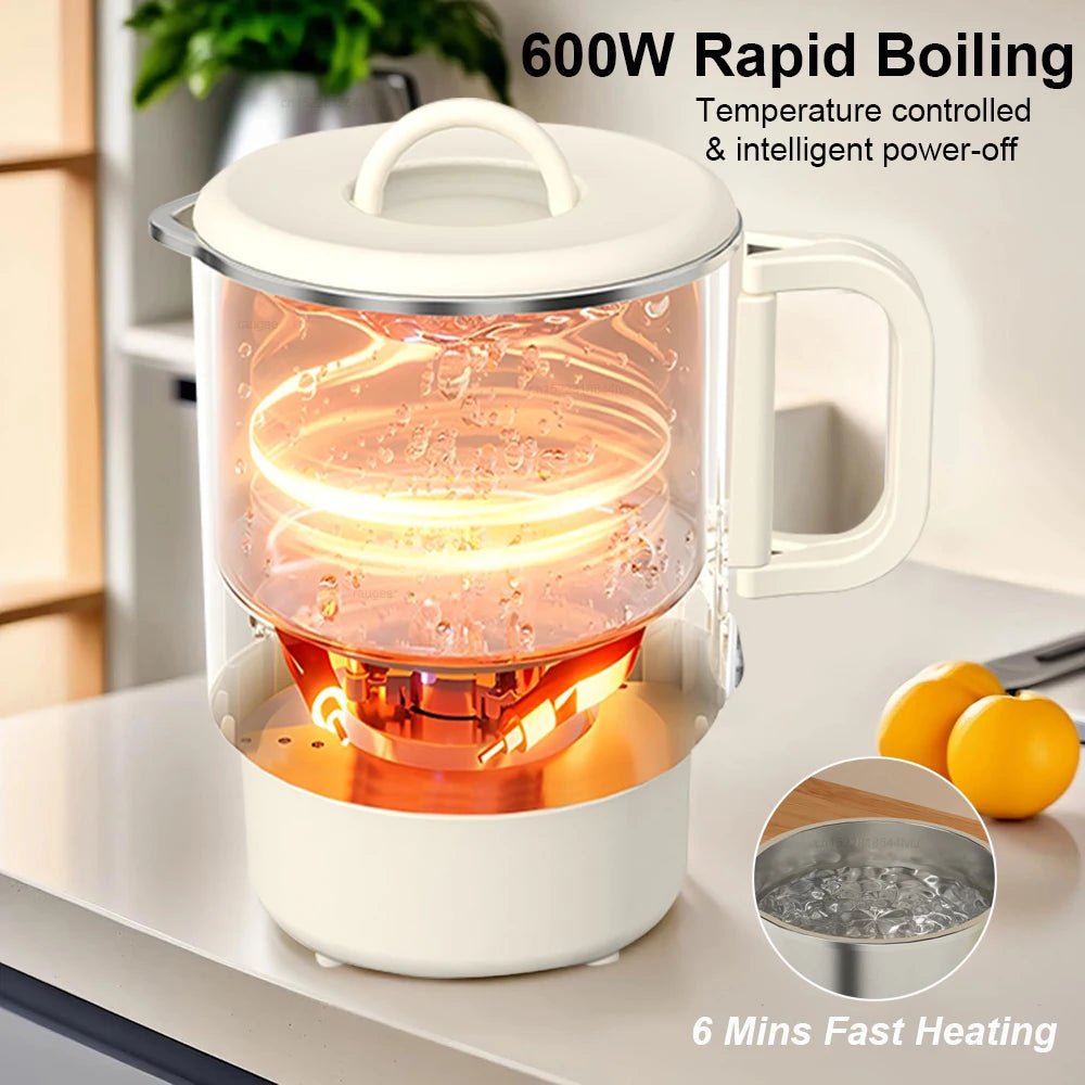 Bouilloire Électrique Portable 1L en Acier Inoxydable avec Panier Vapeur - Mini Bouilloire 600W pour Maison, Bureau et Voyage - Cuisine Chez Nadine