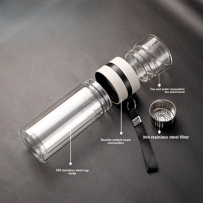 Bouteille en Verre Borosilicate Double Paroi avec Infuseur à Thé Tumbler - Cuisine Chez Nadine