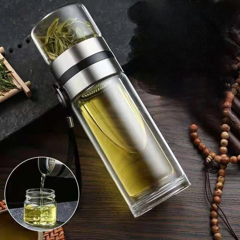 Bouteille en Verre Borosilicate Double Paroi avec Infuseur à Thé Tumbler - Cuisine Chez Nadine