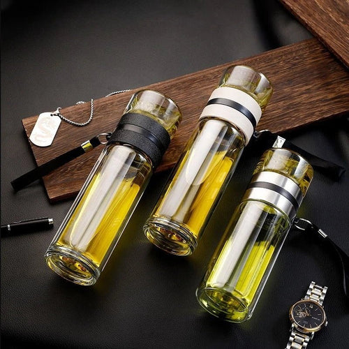 Bouteille en Verre Borosilicate Double Paroi avec Infuseur à Thé Tumbler - Cuisine Chez Nadine