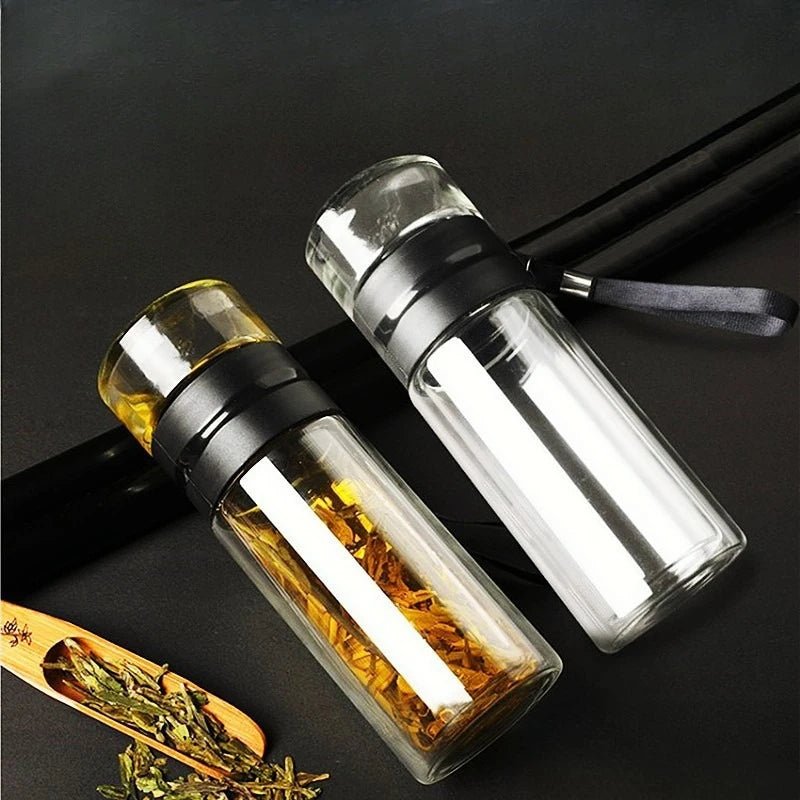 Bouteille en Verre Borosilicate Double Paroi avec Infuseur à Thé Tumbler - Cuisine Chez Nadine