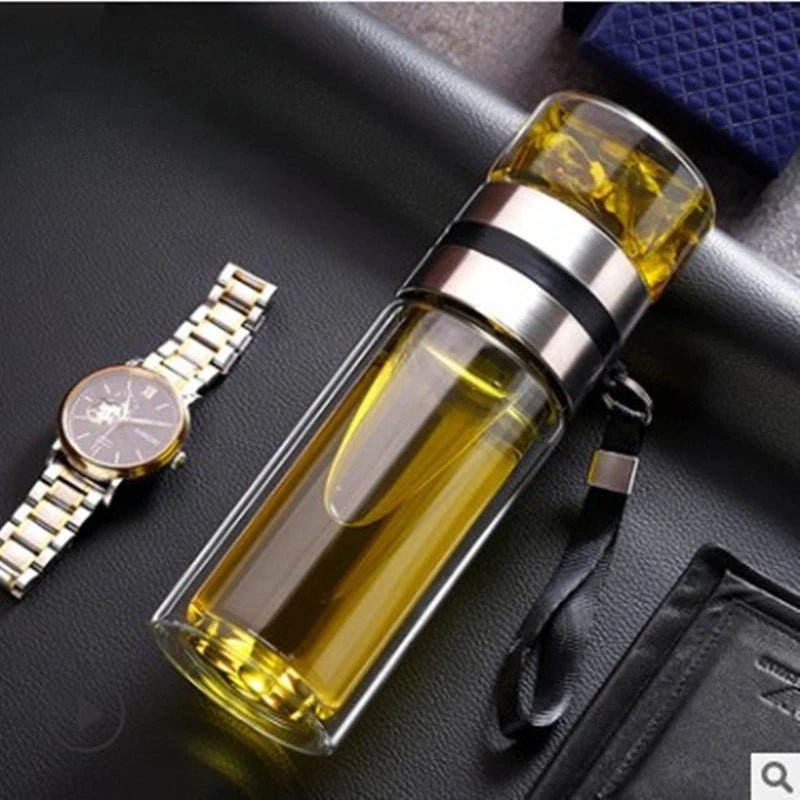 Bouteille en Verre Borosilicate Double Paroi avec Infuseur à Thé Tumbler - Cuisine Chez Nadine