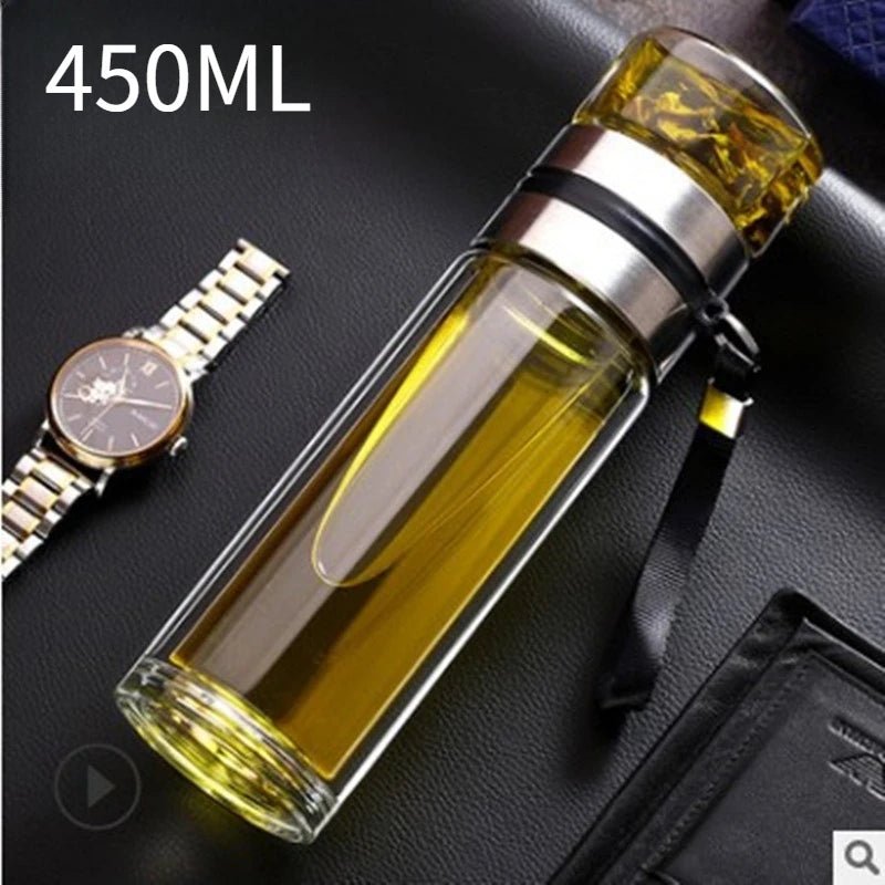 Bouteille en Verre Borosilicate Double Paroi avec Infuseur à Thé Tumbler - Cuisine Chez Nadine