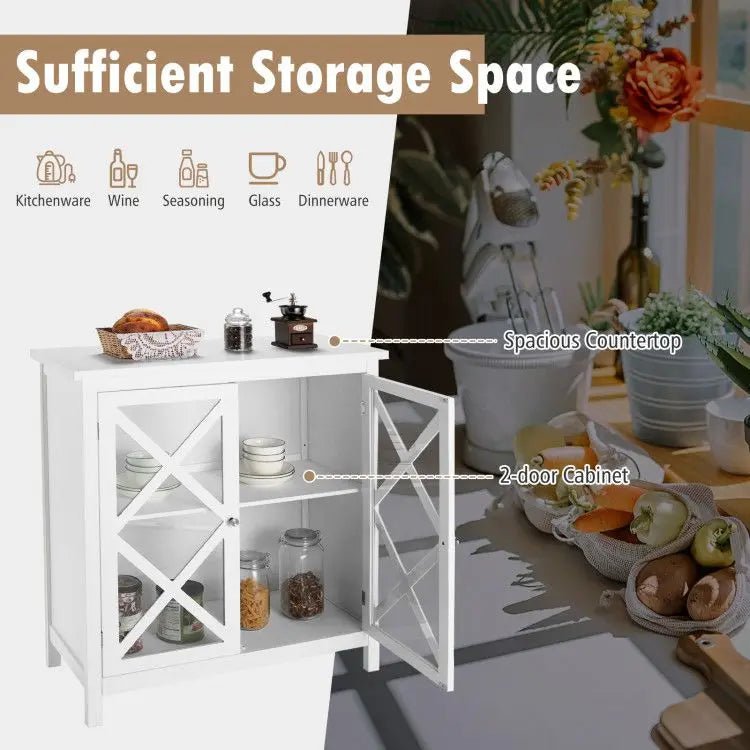 Buffet à étagères réglables pour cuisine, porte en verre trempé et rangements inclus. - Cuisine Chez Nadine
