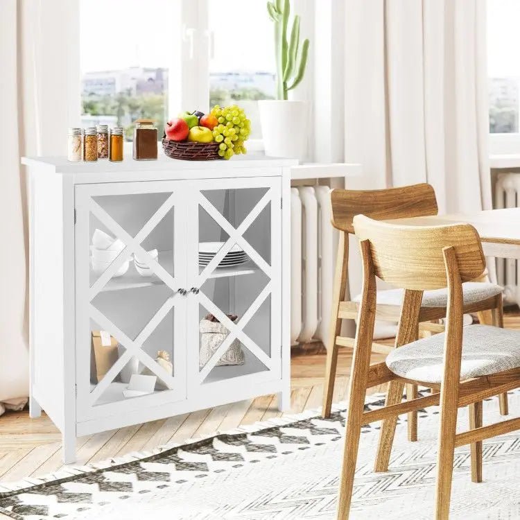 Buffet à étagères réglables pour cuisine, porte en verre trempé et rangements inclus. - Cuisine Chez Nadine