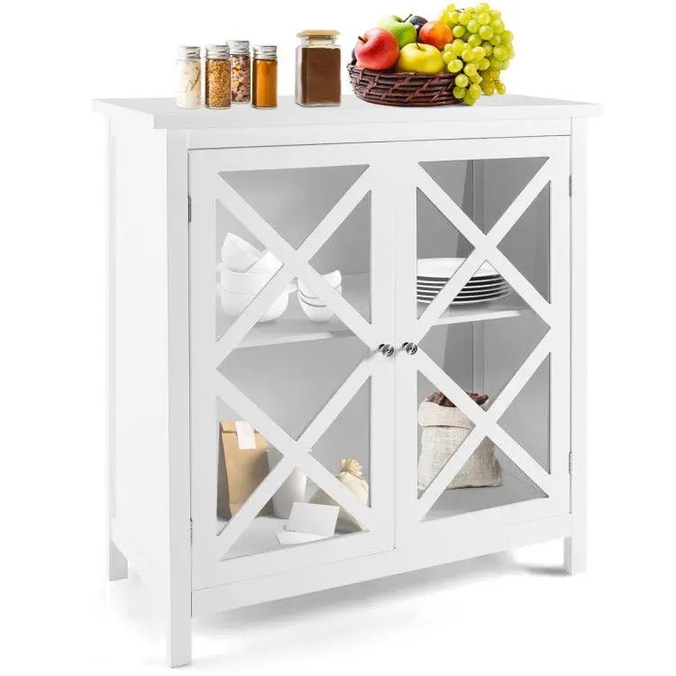 Buffet à étagères réglables pour cuisine, porte en verre trempé et rangements inclus. - Cuisine Chez Nadine