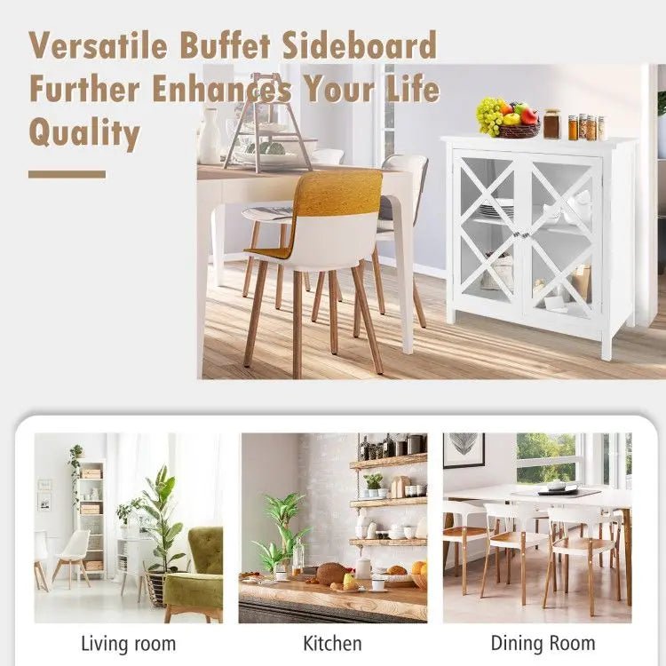 Buffet à étagères réglables pour cuisine, porte en verre trempé et rangements inclus. - Cuisine Chez Nadine