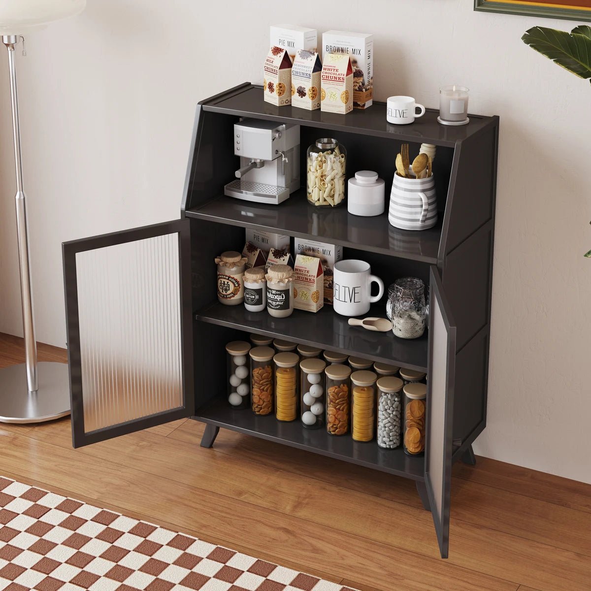 Buffet mural en bambou pour petit espace salon, étagère de rangement de cuisine avec armoire à thé et à vin, casier mural pour usage domestique - Cuisine Chez Nadine
