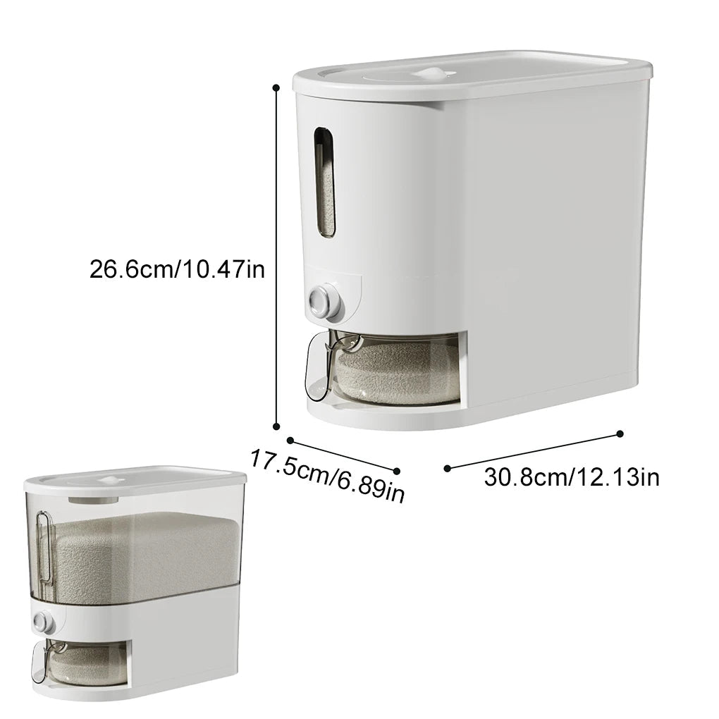 Conteneur de stockage de riz de 10 kg, distributeur d'aliments secs, seau à riz automatique hermétique avec couvercle et gobelets, boîte à céréales étanche à l'humidité - Cuisine Chez Nadine