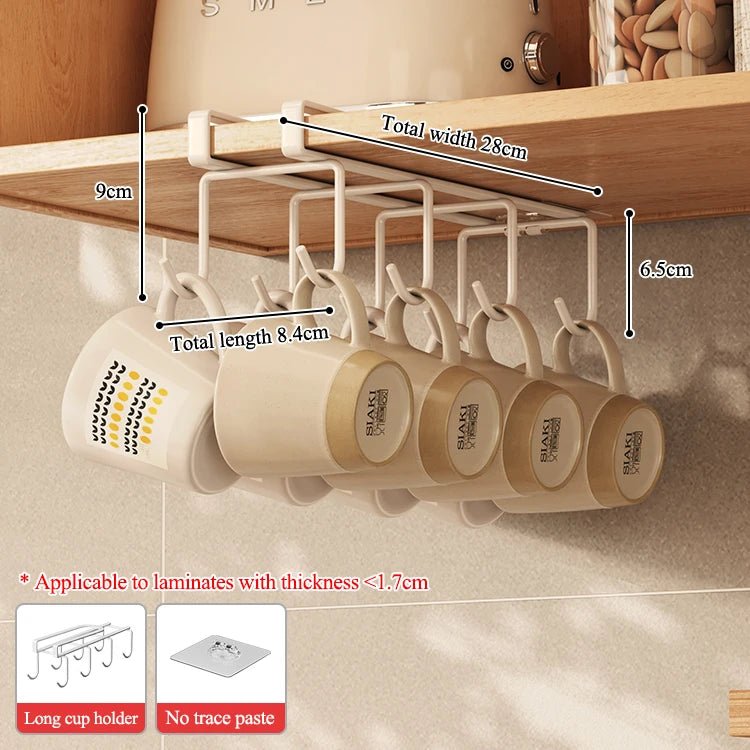Crochet inférieur sans perçage pour rangement de cuisine, porte - tasses à café, porte - ustensiles de cuisine, égouttoir inversé - Cuisine Chez Nadine