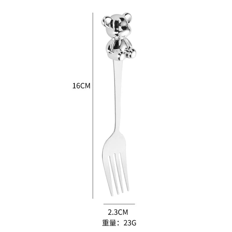 Cuillères et Fourchettes Ourson Mignon en Acier Inoxydable - Couverts Créatifs pour Café, Thé et Desserts - Cuisine Chez Nadine