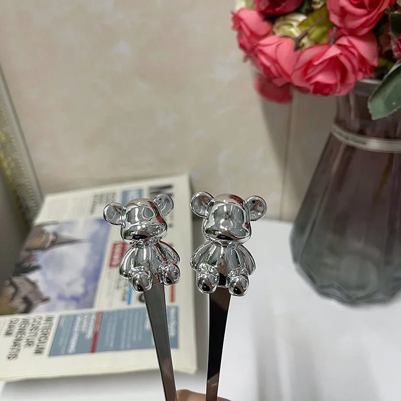 Cuillères et Fourchettes Ourson Mignon en Acier Inoxydable - Couverts Créatifs pour Café, Thé et Desserts - Cuisine Chez Nadine