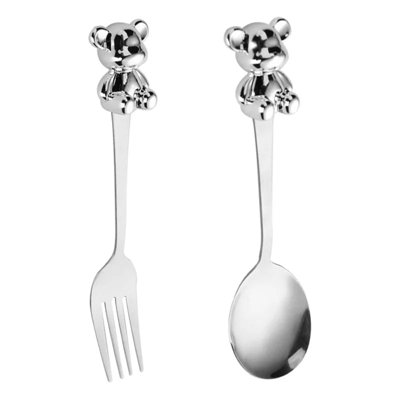 Cuillères et Fourchettes Ourson Mignon en Acier Inoxydable - Couverts Créatifs pour Café, Thé et Desserts - Cuisine Chez Nadine