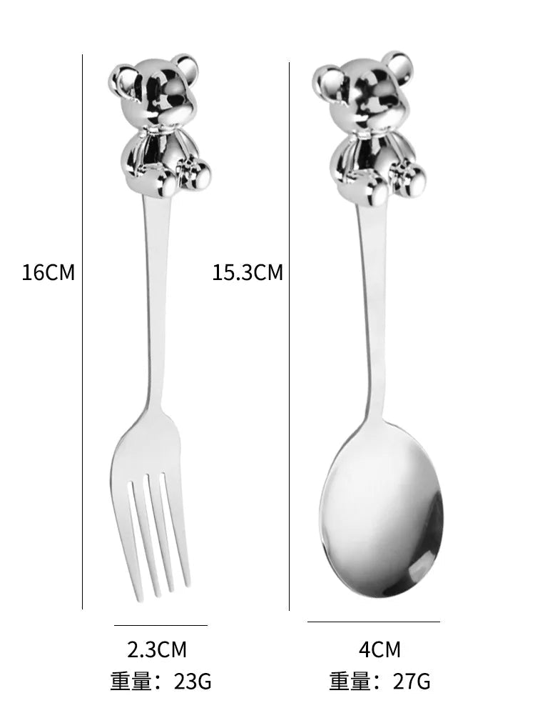 Cuillères et Fourchettes Ourson Mignon en Acier Inoxydable - Couverts Créatifs pour Café, Thé et Desserts - Cuisine Chez Nadine