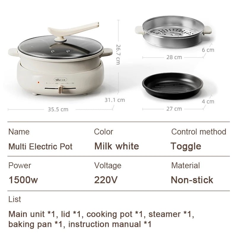 Cuiseur Électrique Multifonction 1500W - Hot Pot et Cuiseur Vapeur 2 - en - 1 avec Poêle Antiadhésive pour Maison - Cuisine Chez Nadine