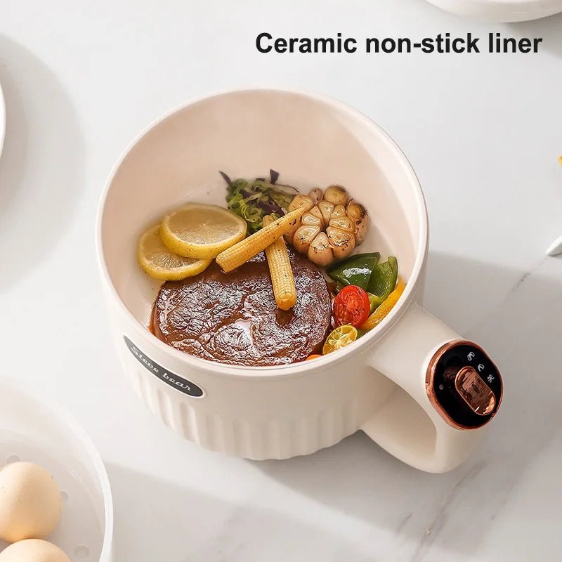 Cuiseur Électrique Multifonction 3 - en - 1 Smart LED 600W 2L - Cuiseur Vapeur, Poêle et Cuiseur à Riz Portable Antiadhésif - Cuisine Chez Nadine