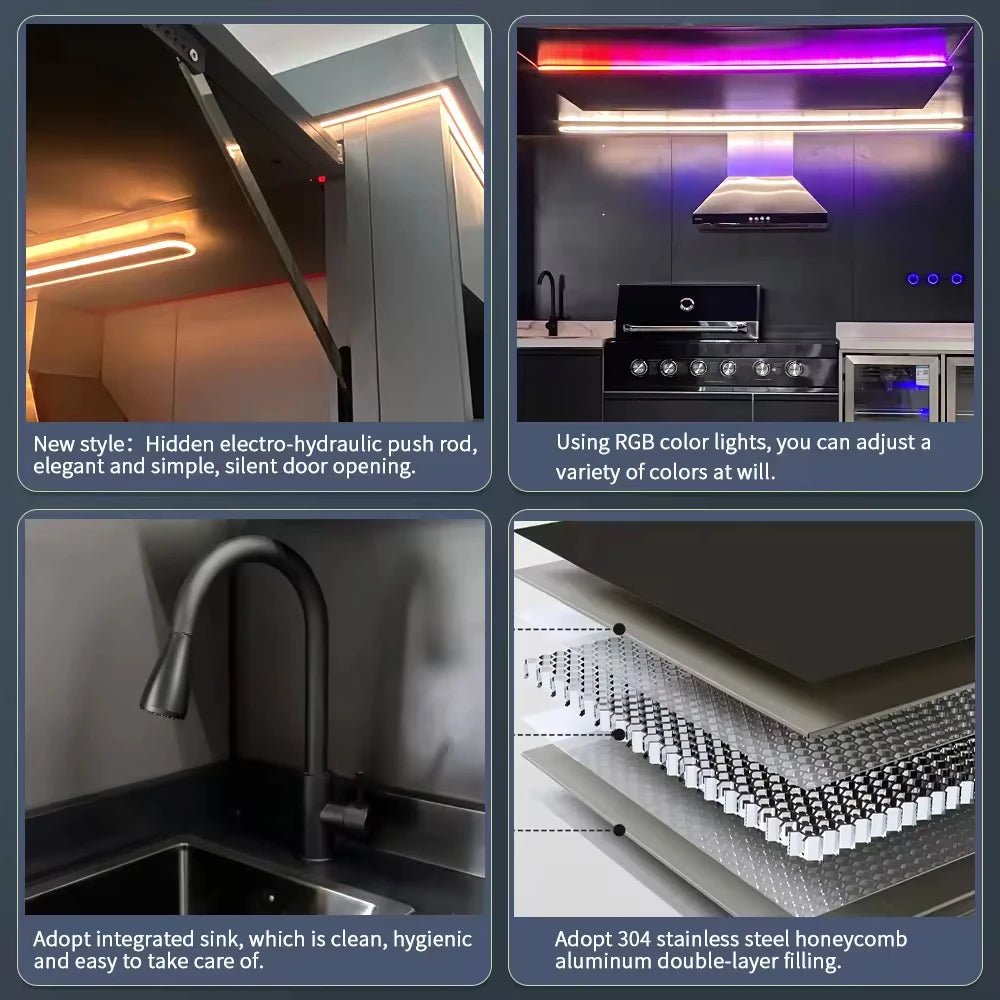 Cuisine de Jardin Personnalisée - Armoires Modulaires avec Île Grill, Boîtier Aluminium et Éclairage LED - Cuisine Chez Nadine