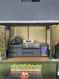 Cuisine Extérieure BBQ Complète Personnalisable - Avec Réfrigérateur, Évier, Armoires de Rangement et Porte Rétractable - Cuisine Chez Nadine